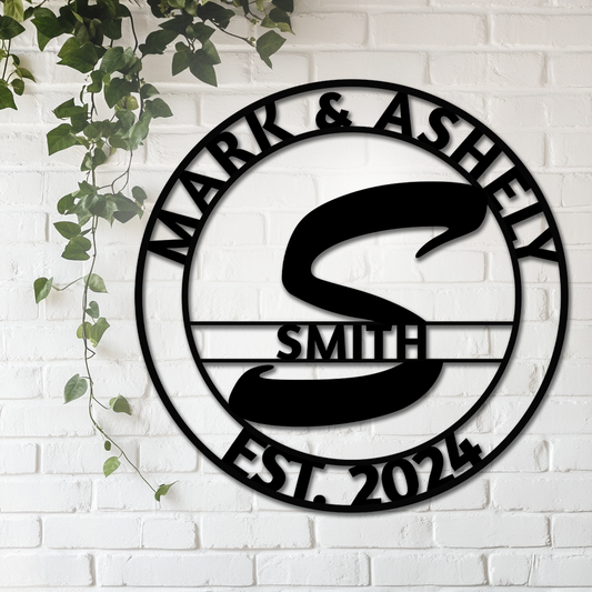 Custom family name metal monogram sign wall decor