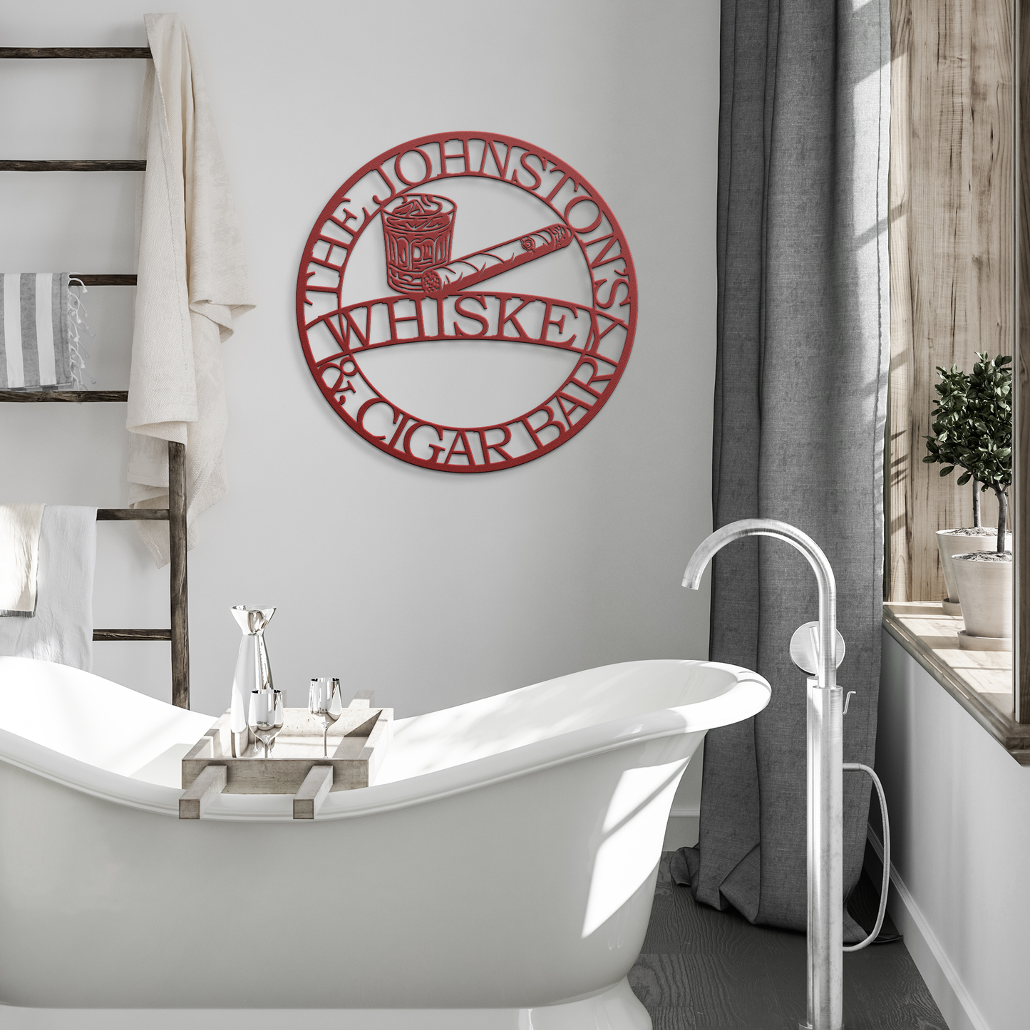 Whiskey_and_Cigar_Bar_Metal_Sign__Cus_Red_Modern_Bathroom_Mockup.png