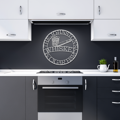 Whiskey_and_Cigar_Bar_Metal_Sign__Cus_Silver_Dark_Kitchen_Mockup.png