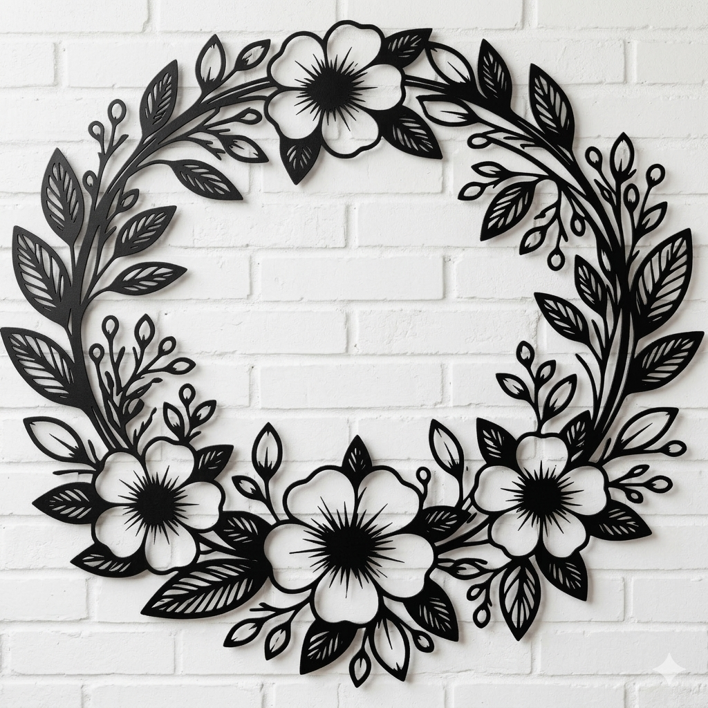 metal wildflower wreath wall art for garden decor