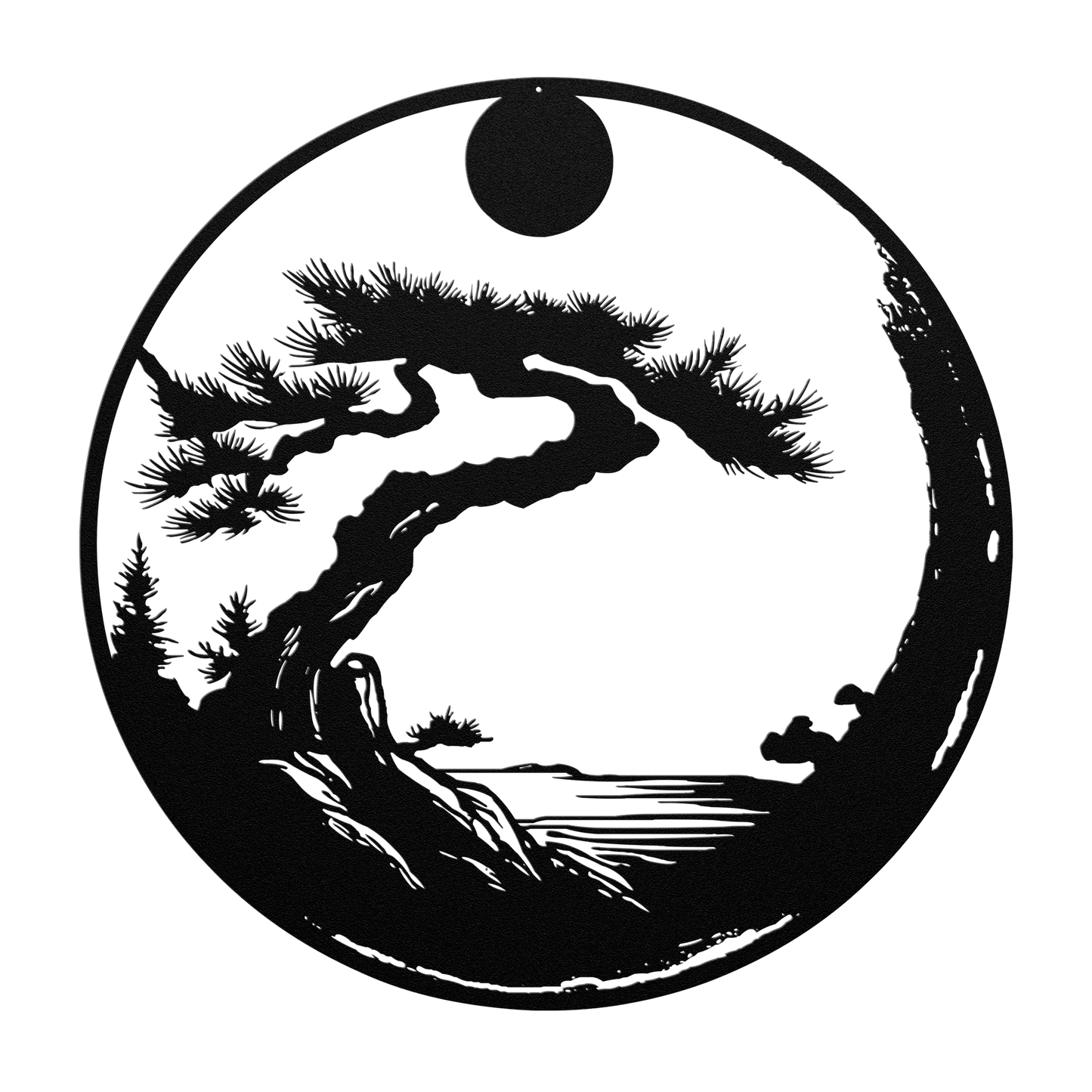 Black enso wall art in steel