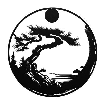 Black enso wall art in steel