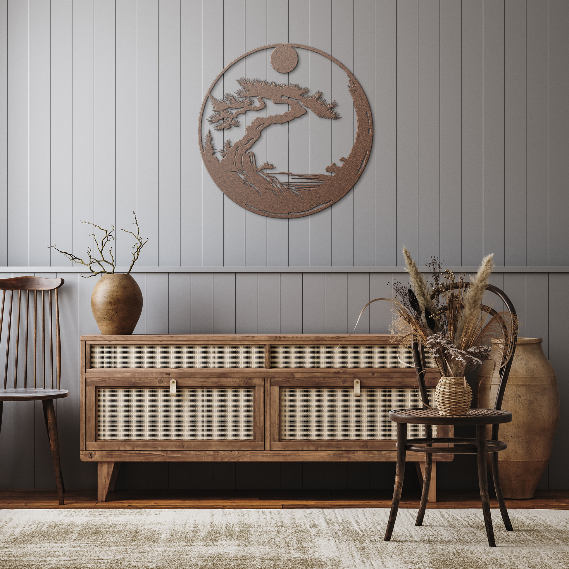 Zen_Enso_Circle_Metal_Wall_Art__Japan_Copper_Rustic_Hallway_Mockup.png