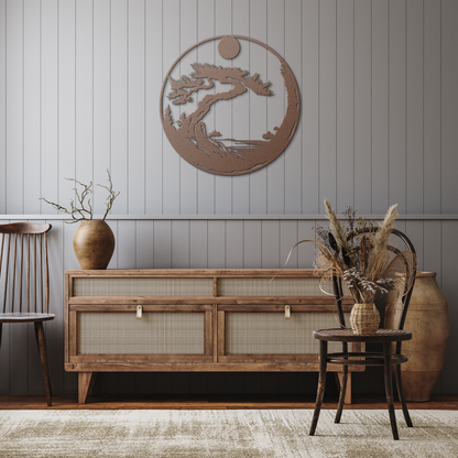 Zen_Enso_Circle_Metal_Wall_Art__Japan_Copper_Rustic_Hallway_Mockup.png