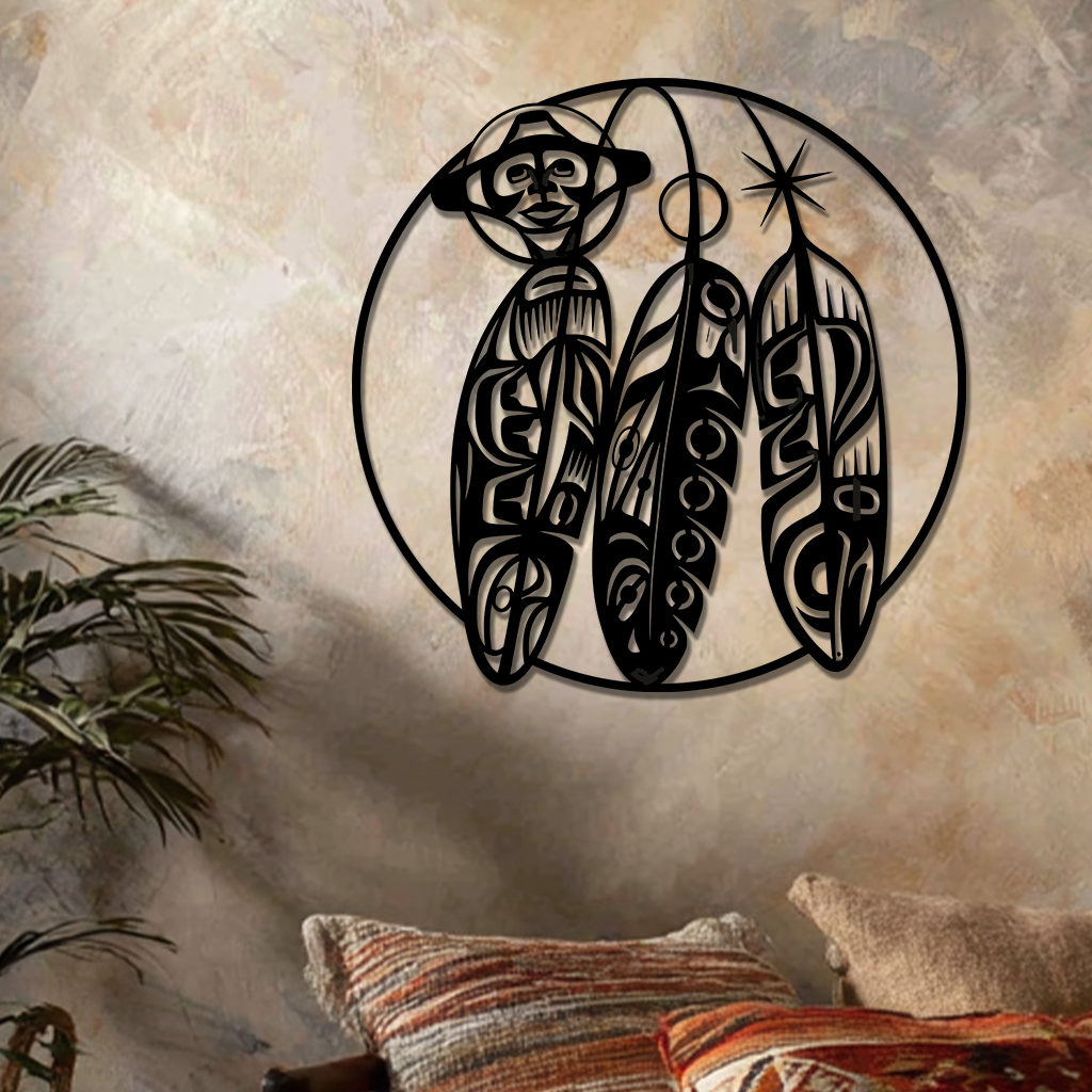 Northwest tribal feathers custom metal wall art