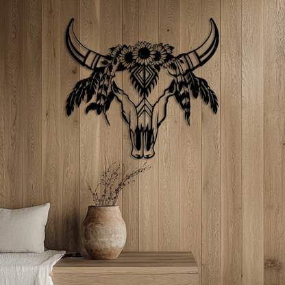 Native American cow skull wall art