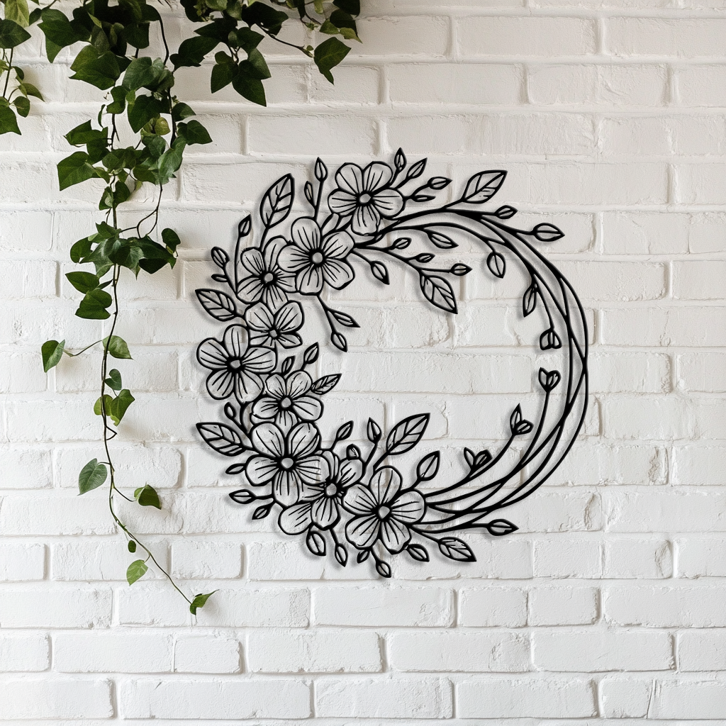 Metal daisy wreath wall art