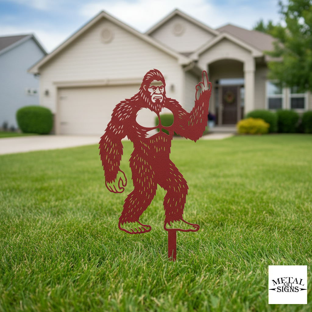 sasquatch flipping off metal yard art made in usa