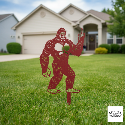 sasquatch flipping off metal yard art made in usa