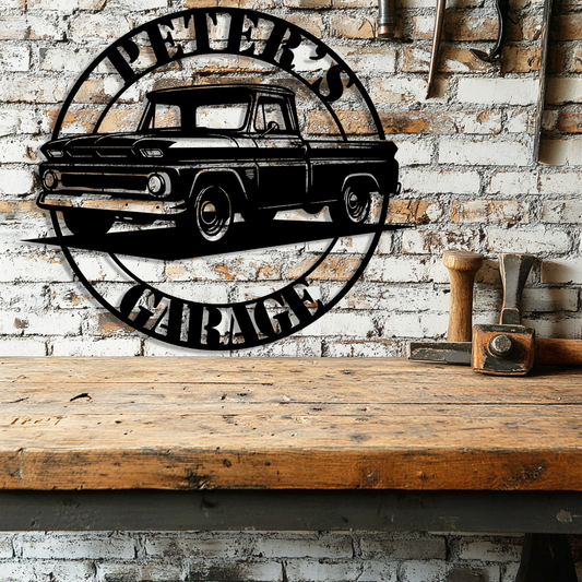 Chevy truck garage metal sign custom steel wall art